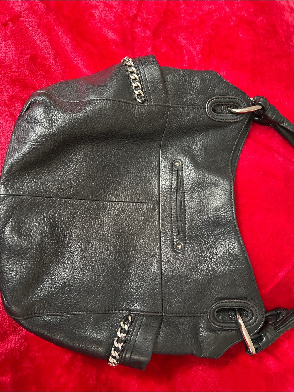 b. makowsky Black Leather Shoulder Bag with Beige Snakeskin Pouch - Picture 3 of 4